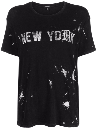 R13 Paint Splatter New York Boyfriend Stretch Recycled Cotton Graphic T-shirt In Black