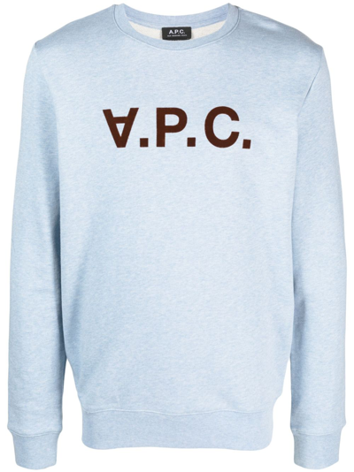 Shop Apc V.p.c. Flocked-logo Sweatshirt In Blue