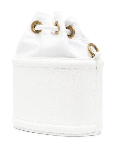Shop Versace Jeans Couture Engraved-logo Grained Bucket Bag In White