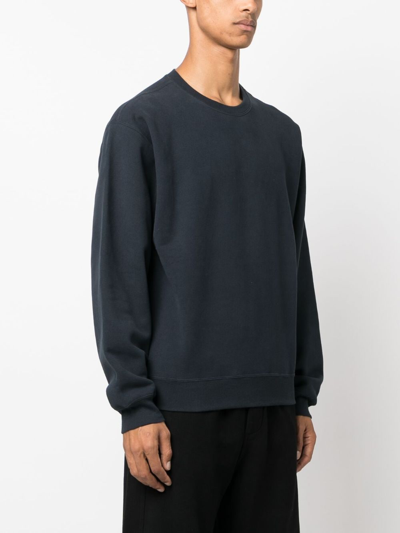 Shop Saint Laurent Logo-embroidered Jersey-fleece Sweatshirt In Blue