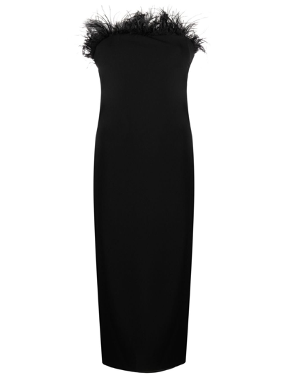 Shop Patrizia Pepe Feather-trim Midi Fitted Dress In Black