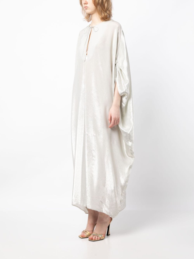 Shop Cynthia Rowley Lamé-effect Draped Maxi Dress In Silver