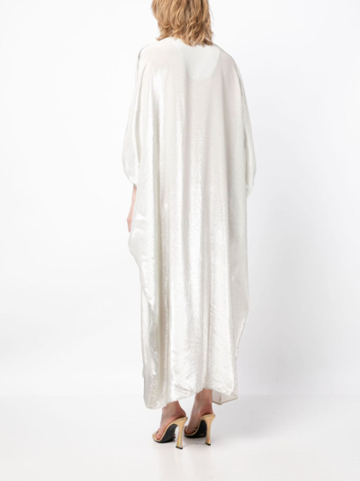 Shop Cynthia Rowley Lamé-effect Draped Maxi Dress In Silver