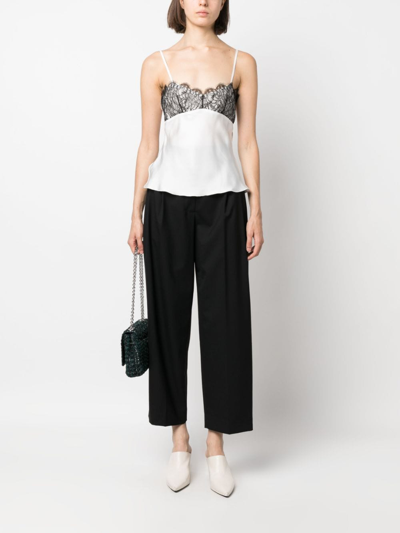Shop Sandro Lace-panel Silk Tank Top In White