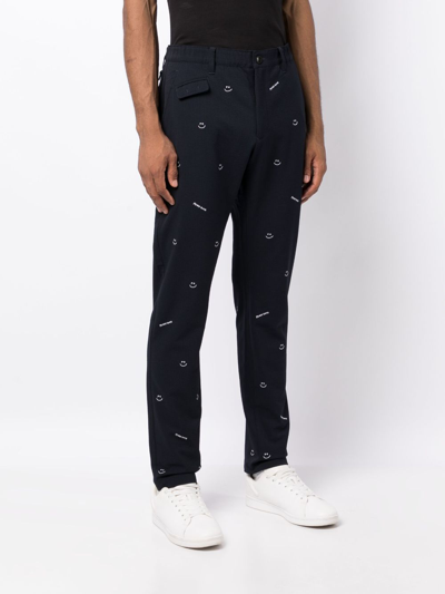 Shop Pearly Gates Embroidered-motif Pinstriped Trousers In Blue
