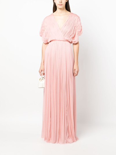 Pnk Pleated Floor-length Silk Dress In Pink