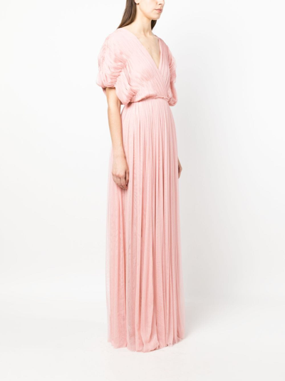 Pnk Pleated Floor-length Silk Dress In Pink