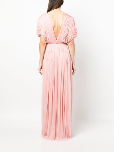 Shop Pnk Pleated Floor-length Silk Dress In Pink
