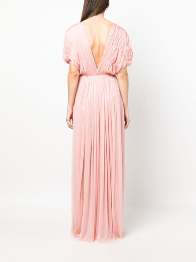 Pnk Pleated Floor-length Silk Dress In Pink