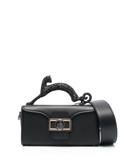 Shop Lanvin Pencil Cat Rhinestone-embellished Shoulder Bag In Black