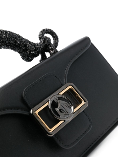 Shop Lanvin Pencil Cat Rhinestone-embellished Shoulder Bag In Black