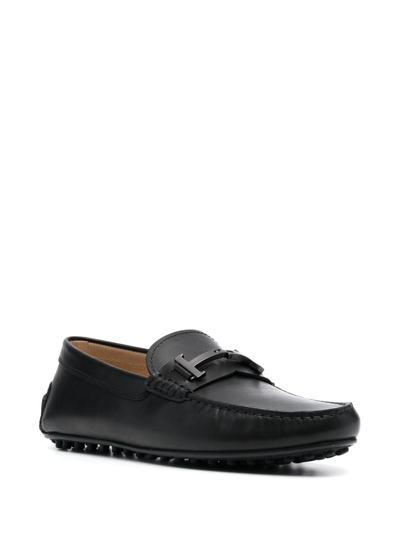 Shop Tod's Double T Gommino Leather Loafers In Black