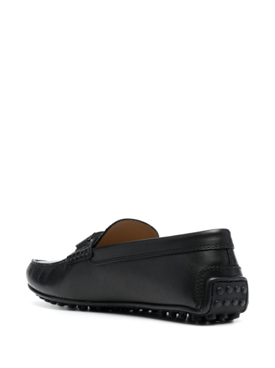 Shop Tod's Double T Gommino Leather Loafers In Black