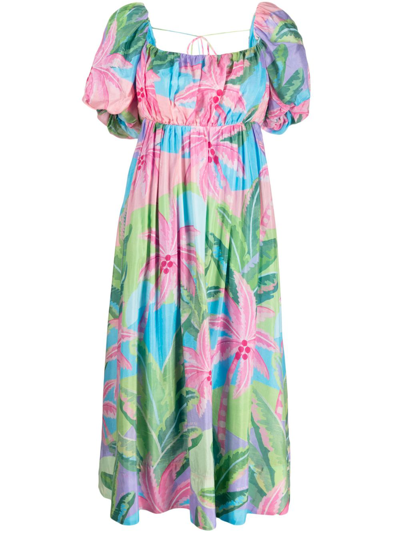 Shop Farm Rio Floral-print Short-sleeve Midi Dress In Multicolour