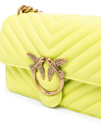 Shop Pinko Logo-plaque Quilted Crossbody Bag In Yellow