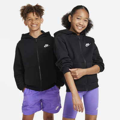 Shop Nike Sportswear Club Fleece Big Kids' Full-zip Hoodie In Black