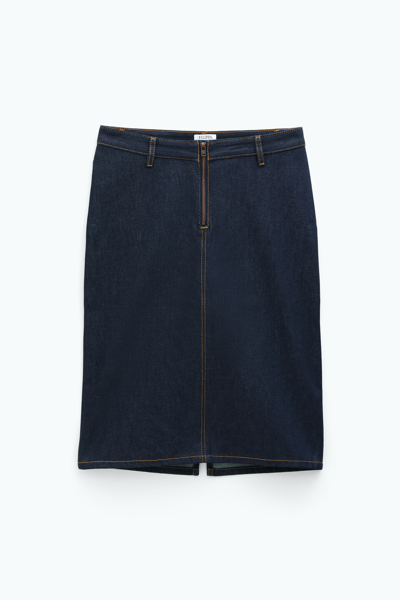Shop Filippa K Denim Midi Zip Skirt In Blue