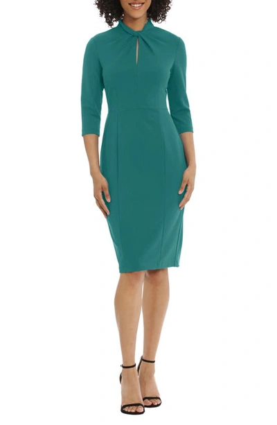 Shop Donna Morgan Crepe Three-quarter Sleeve Sheath Dress In Shaded Spruce