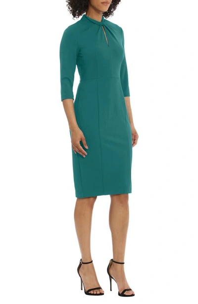 Shop Donna Morgan Crepe Three-quarter Sleeve Sheath Dress In Shaded Spruce