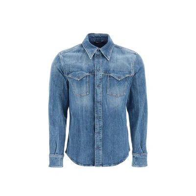 Shop Dolce & Gabbana Cotton Denim Shirt In Blue