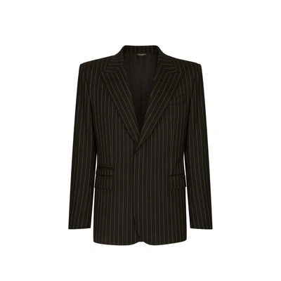Dolce & Gabbana Striped Single-breasted Blazer In Black