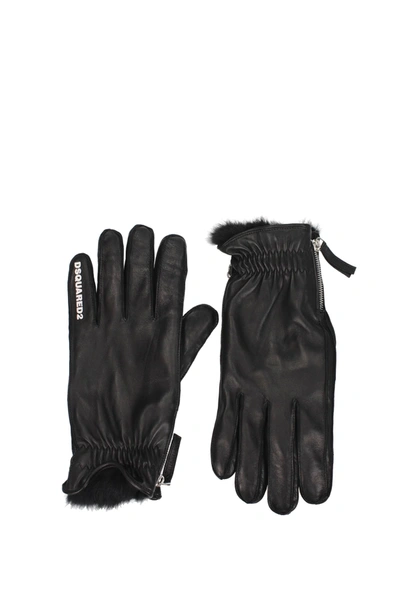 Shop Dsquared2 Gloves Leather Black White