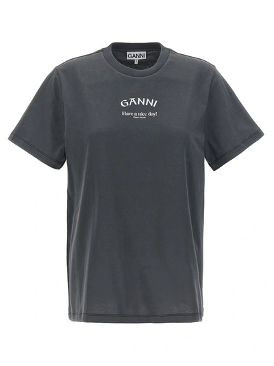 Shop Ganni Have A Nice Day T-shirt Gray