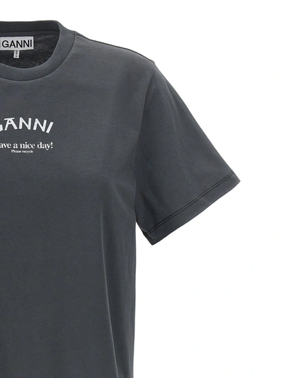 Shop Ganni Have A Nice Day T-shirt Gray