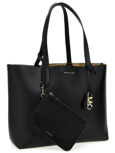 Shop Michael Kors Logo Leather Shopping Bag Tote Bag Black
