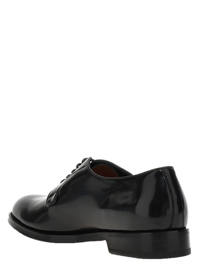 Shop Santoni Shiny Leather Lace Up Shoes Flat Shoes Black