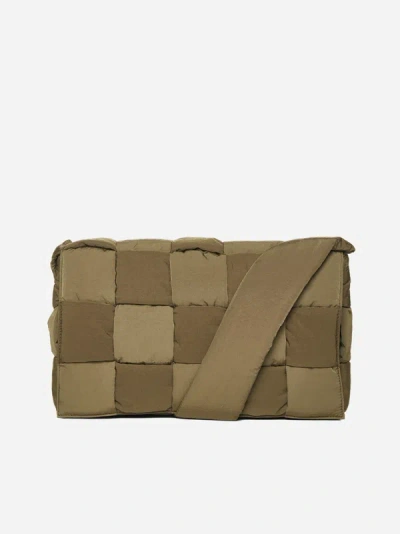 Shop Bottega Veneta Cassette Maxi Intrecciato Nylon Bag In Mud