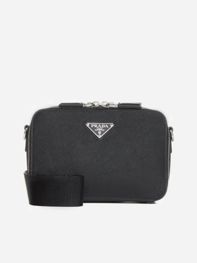 Shop Prada Brique Saffiano Leather Small Bag In Black