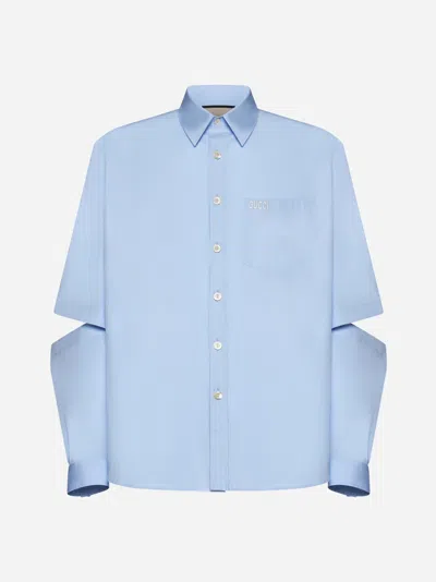 Shop Gucci Cut-outs Cotton Shirt In Sky Blue