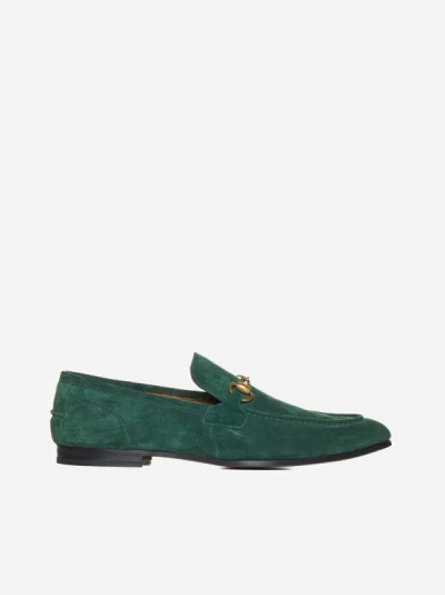 Shop Gucci Jordaan Suede Loafers In Green