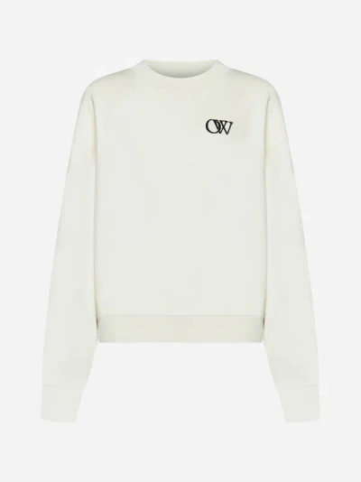 Shop Off-white Logo Cotton Oversized Sweatshirt In Beige,black