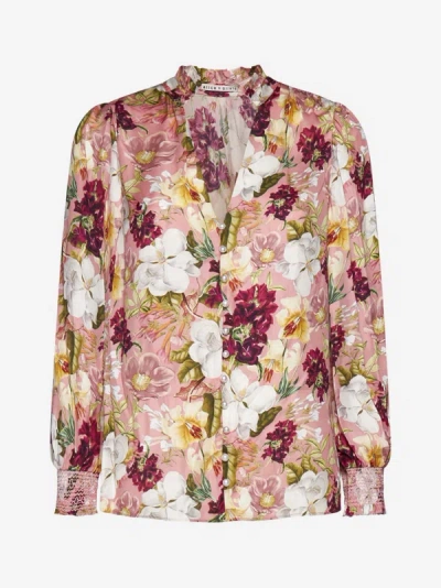 Shop Alice And Olivia Reilly Floral Print Viscose Blouse In Juniper Floral Rose