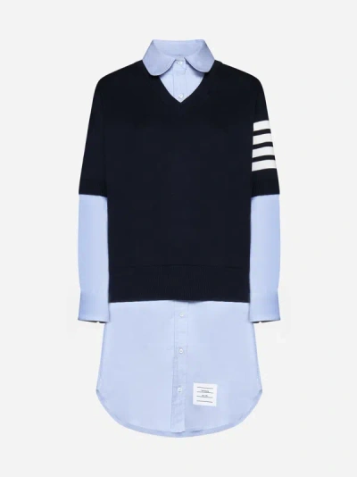 Shop Thom Browne 2-in-1 Cotton Dress In Navy