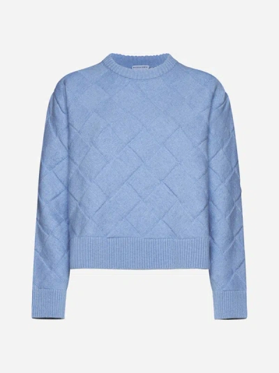 Shop Bottega Veneta Intreccio Motif Wool-blend Sweater In Admiral