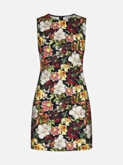 Shop Alice And Olivia Wynell Floral Print Mini Dress In Juniper Floral Black