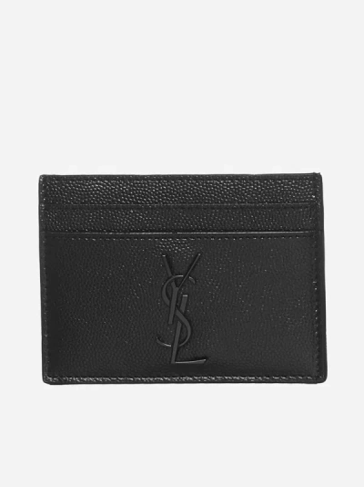 Shop Saint Laurent Monogram Leather Cardholder In Black
