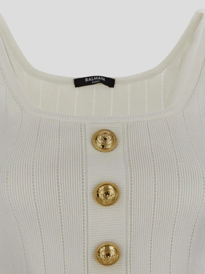Shop Balmain Buttoned Knit Corset Top In White