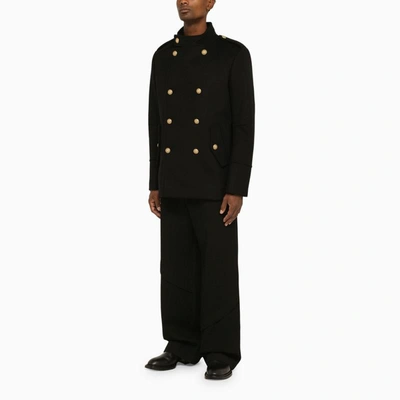 Shop Balmain Short Double-breasted Coat In Black