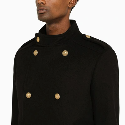 Shop Balmain Short Double-breasted Coat In Black