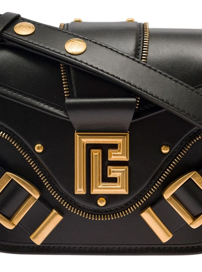 Shop Balmain 'blaze' Black Shoulder Bag With Decorative Zip And Maxi Logo In Smooth Leather Woman