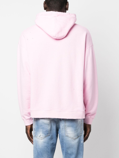 Shop Dsquared2 Distressed-finish Cotton Hoodie In Pink