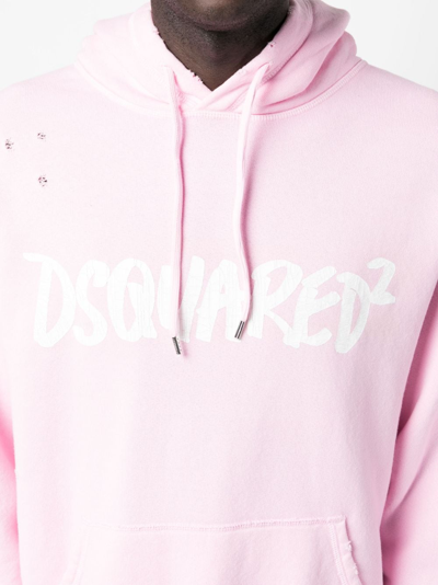 Shop Dsquared2 Distressed-finish Cotton Hoodie In Pink