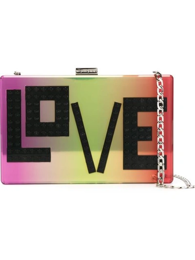 Les Petits Joueurs Andy Iridescent Love Clutch Bag In Light Green