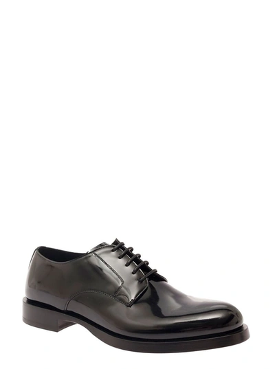 Shop Dolce & Gabbana Black Derby Shoes With Branded Outsole In Polished Leather Woman