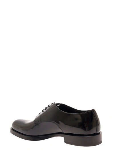 Shop Dolce & Gabbana Black Derby Shoes With Branded Outsole In Polished Leather Woman