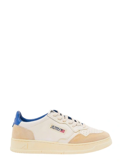 Shop Autry White 'medalist Super Vintage' Low Sneakers With Suede Details In Leather Man In Multicolor